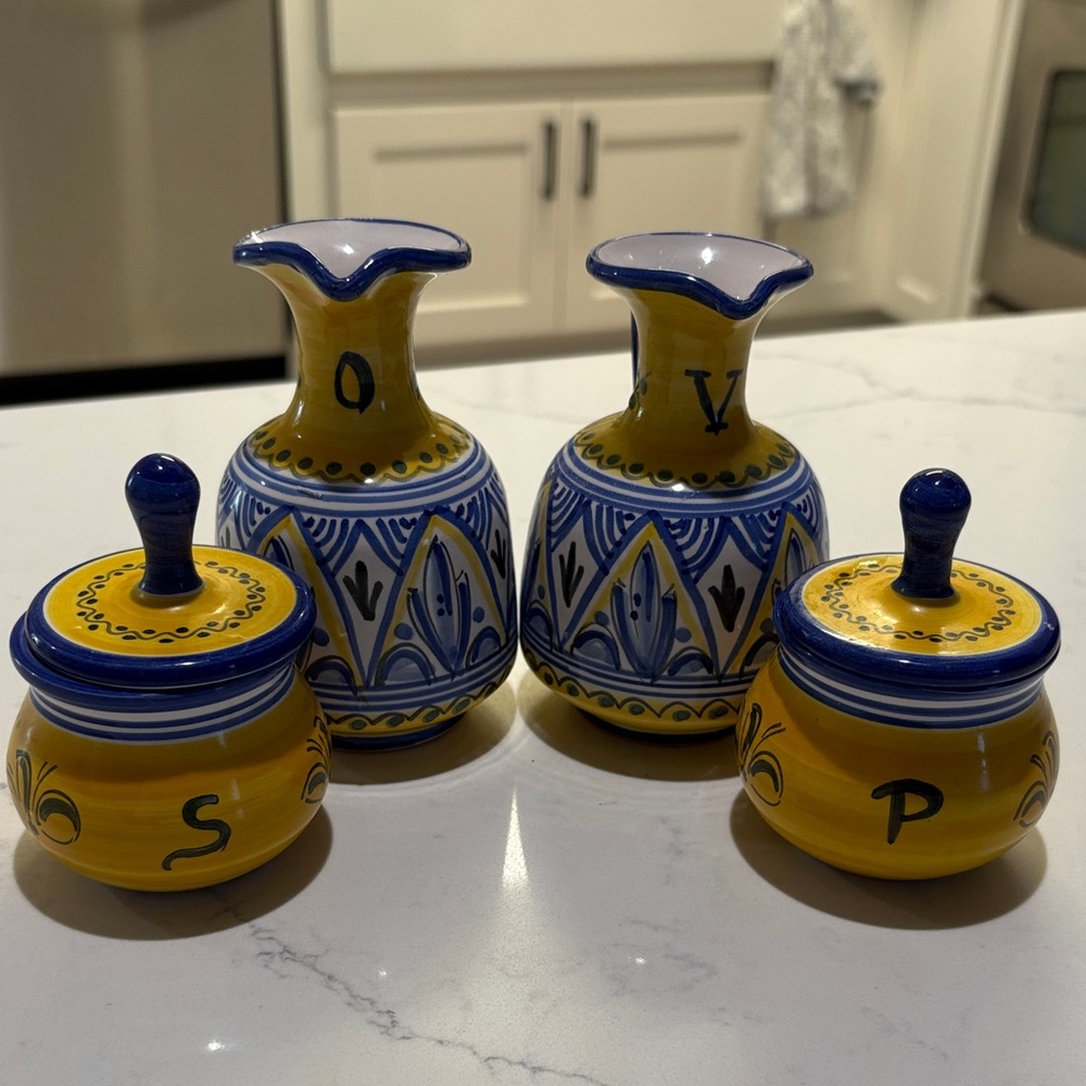 Hand-Painted Yellow and Blue Ceramic Set